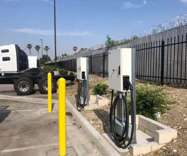 Close-up of an EV charger installation process